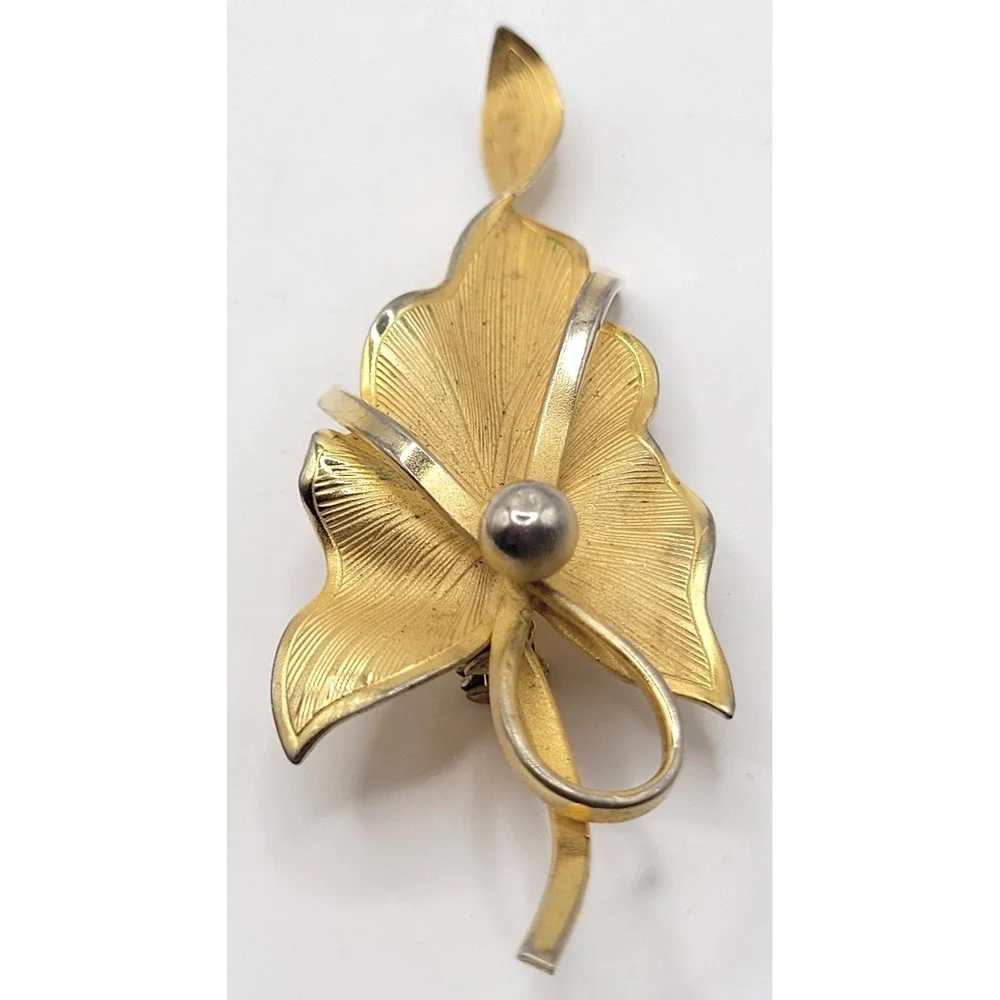 Vintage Gold Tone Brooch Lot Floral & Leaf Berry Design Elegant Textured Metal